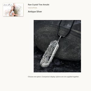Antique silver tone. Tree Wire Pendant Necklace. A personalized digital greeting card is shown. Select the pictured option when ordering.