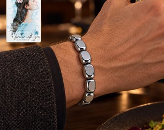 Metallic Grey Bead Bracelet, Personalised Polished Pebble Shape Beads with Hidden Cord