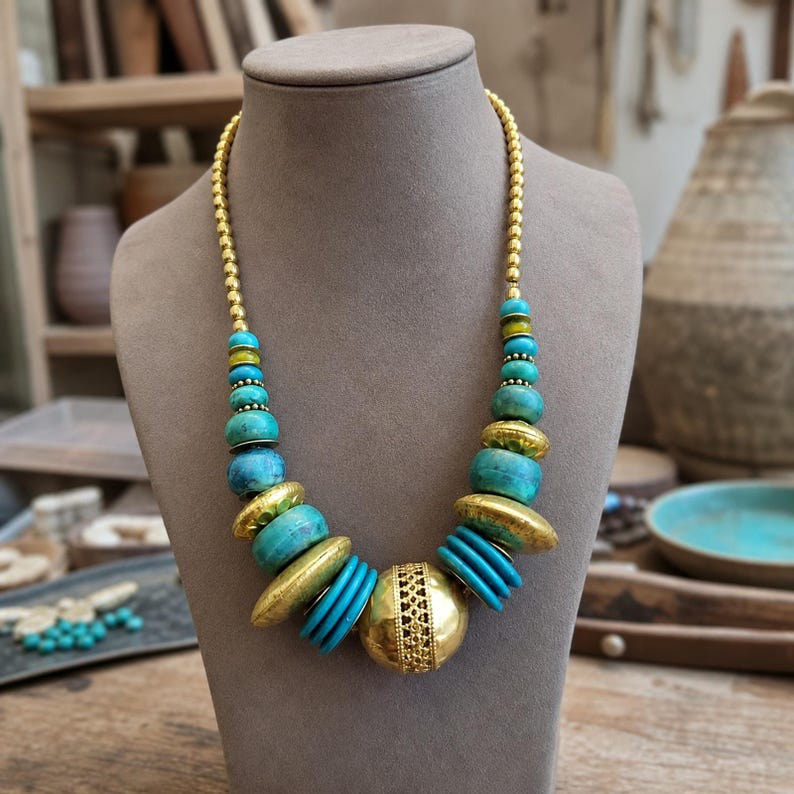 Rose Gold and Gray Statement Beaded Necklace shown individually as a coordinating option for the mix and match necklace set