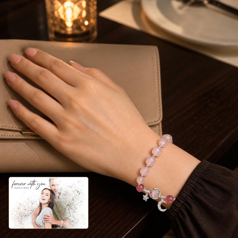 Starlit Moon Bead Bracelet shown in a close macro view highlighting the verified material, texture and construction details.