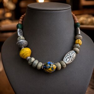 Rose Gold and Gray Statement Beaded Necklace shown individually as a coordinating option for the mix and match necklace set