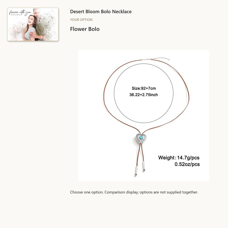 Heart slide. Western Bolo Necklace. A personalized digital greeting card is shown. Select the pictured option when ordering.