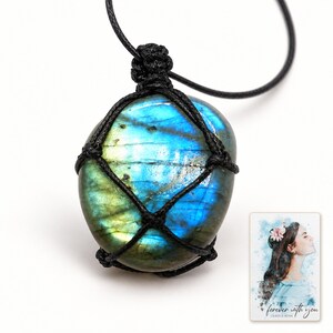 Labradorite Pendant Necklace, catalog view. A personalized digital greeting card is shown alongside.