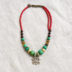 Turquoise beaded necklace with colorful teardrop focal beads from the four piece necklace bundle