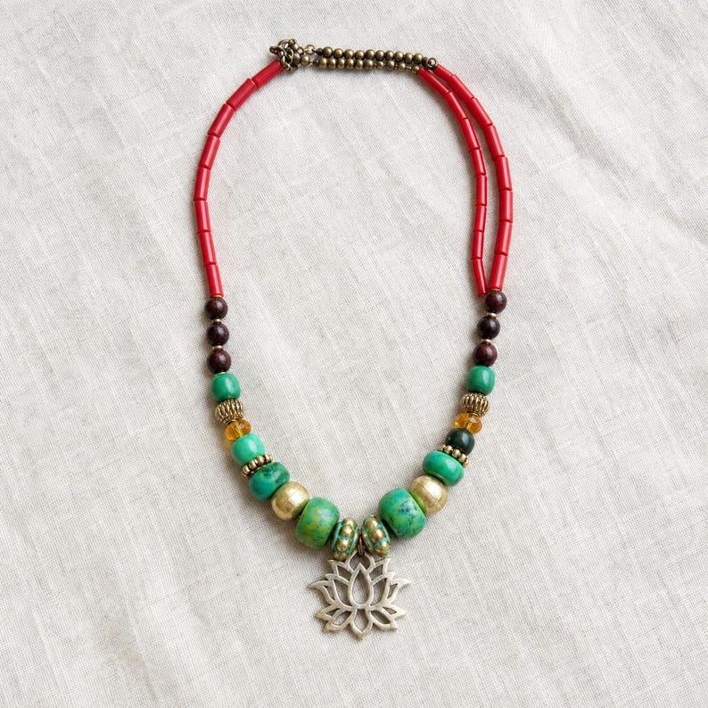 Turquoise beaded necklace with colorful teardrop focal beads from the four piece necklace bundle