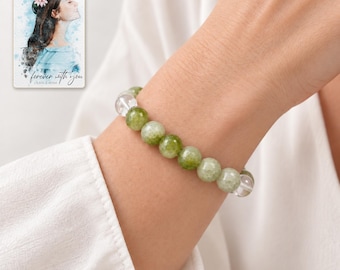 Green Beaded Bracelet, Personalise Olive and Sage Faceted Beads with Clear Accents