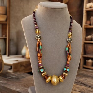 Rose Gold and Brown Statement Beaded Necklace shown individually as a coordinating option for the mix and match necklace set