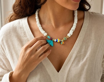 Silver Tone and Blue Boho Beaded Necklace, Layered Artisan Jewelry