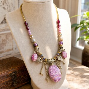 Silver and Gray Statement Beaded Necklace shown individually as a coordinating option for the mix and match necklace set