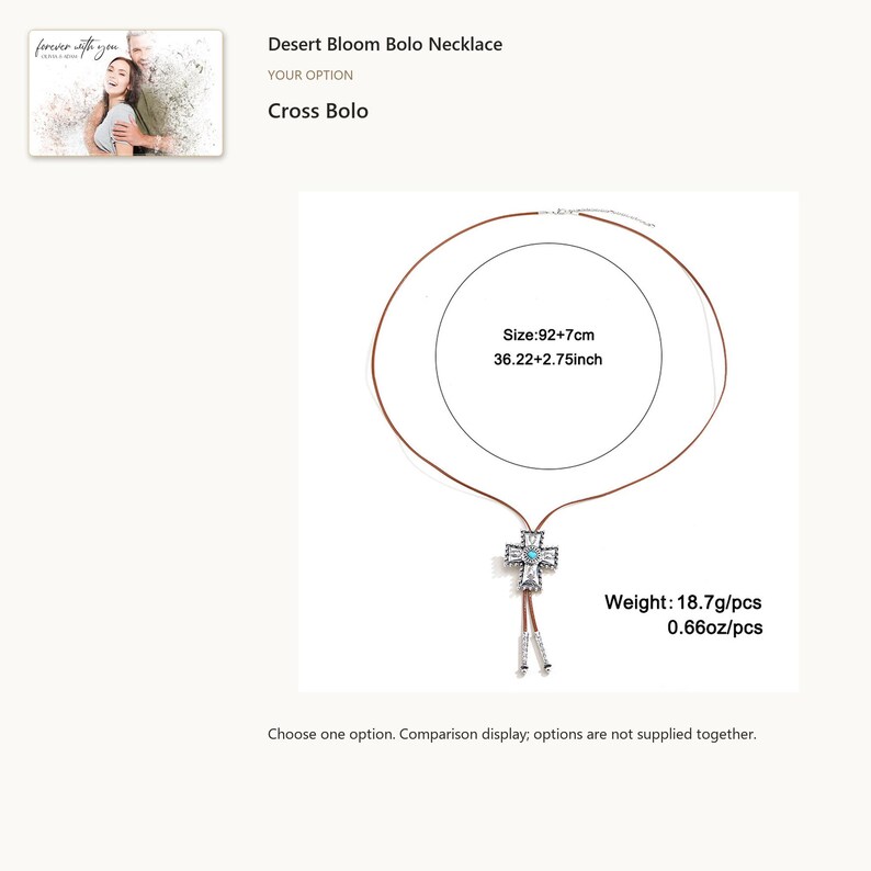 Cross slide. Western Bolo Necklace. A personalized digital greeting card is shown. Select the pictured option when ordering.