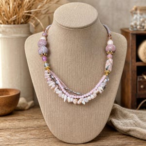 Gray and Bronze Statement Beaded Necklace shown individually as a coordinating option for the mix and match necklace set