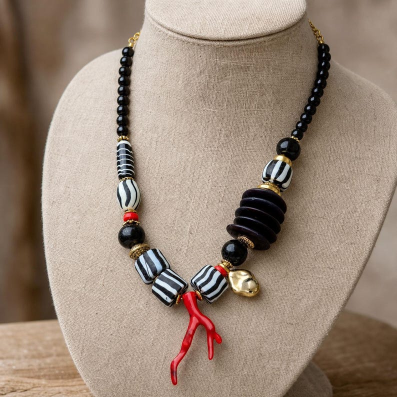 Beige and Silver Statement Beaded Necklace shown individually as a coordinating option for the mix and match necklace set