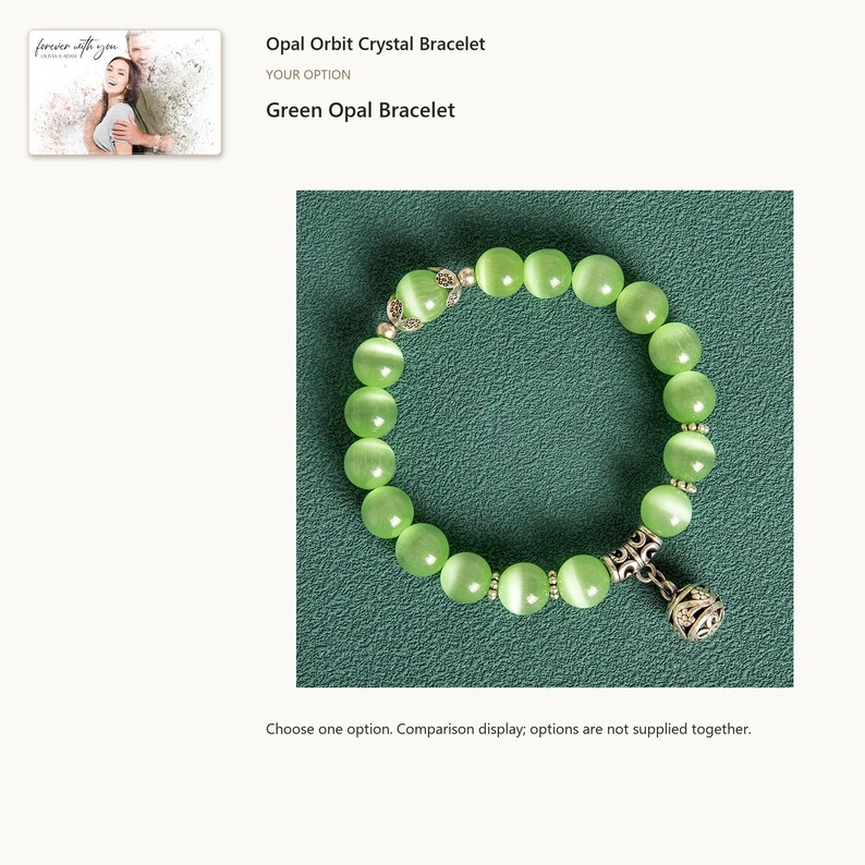 Green. Round Bead Charm Bracelet. A personalized digital greeting card is shown. Select the pictured option when ordering.