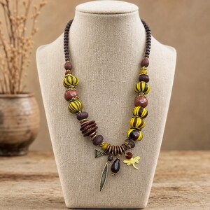 Gray and Brown Statement Beaded Necklace shown individually as a coordinating option for the mix and match necklace set