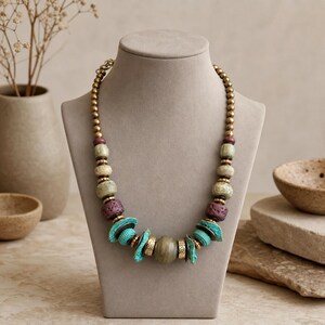 Rose Gold and Gray Statement Beaded Necklace shown individually as a coordinating option for the mix and match necklace set