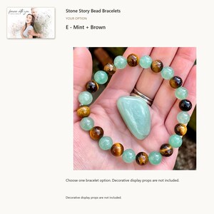 Multicolor round bead bracelet: E - Mint + Brown. One selected bracelet; decorative display props are not included. Optional digital greeting card shown.