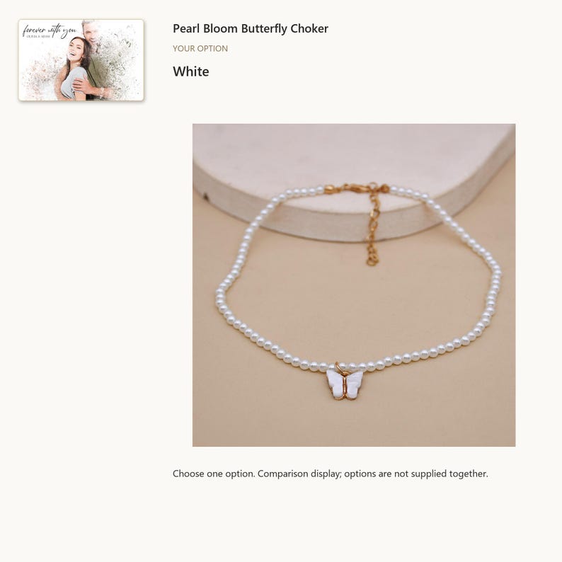 White butterfly. Butterfly Bead Choker. A personalized digital greeting card is shown. Select the pictured option when ordering.