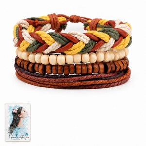 Layered Woven Bracelet, close-up of the details. A sample personalized digital greeting card is shown alongside.