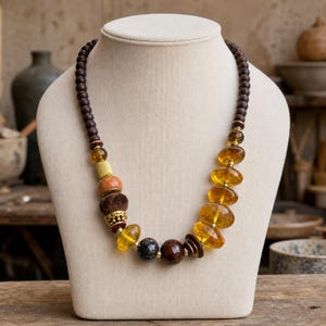 Orange and Silver Statement Beaded Necklace shown individually as a coordinating option for the mix and match necklace set