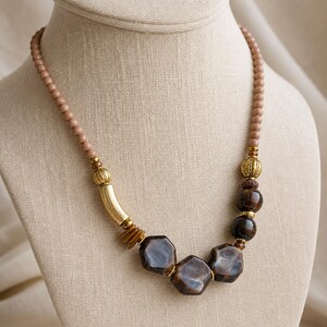 Silver and Brown Statement Beaded Necklace shown individually as a coordinating option for the mix and match necklace set