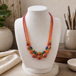 Rose Gold and Gray Statement Beaded Necklace shown individually as a coordinating option for the mix and match necklace set