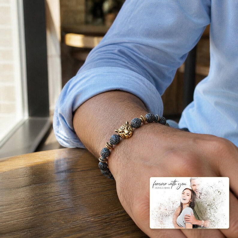 Storm Marbled Leopard Bracelet worn by an adult in a natural daytime lifestyle scene.