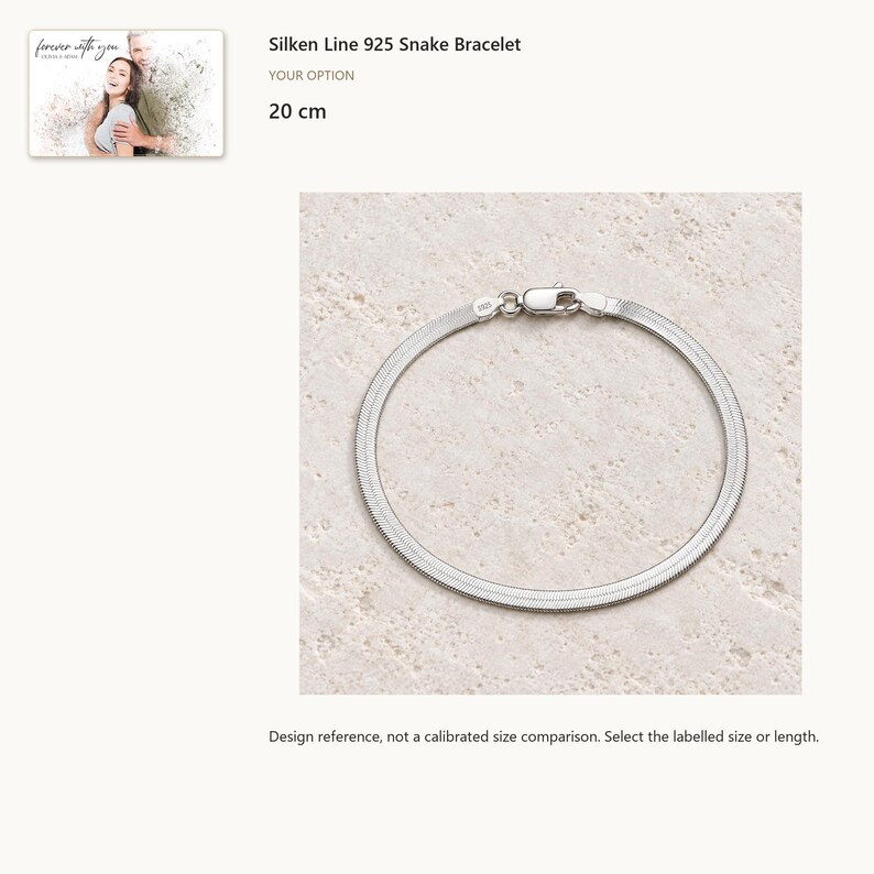 20 cm. 925 Sterling Silver Herringbone Bracelet. A personalized digital greeting card is shown. Select the pictured option when ordering.