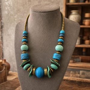 Rose Gold and Brown Statement Beaded Necklace shown individually as a coordinating option for the mix and match necklace set