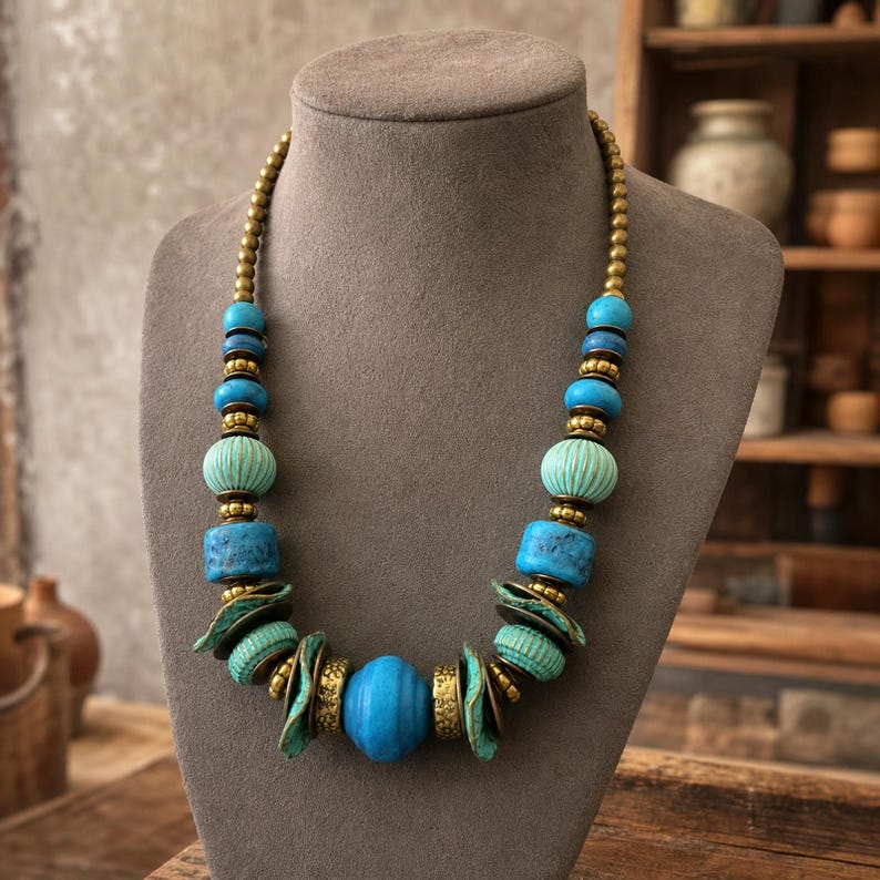 Rose Gold and Brown Statement Beaded Necklace shown individually as a coordinating option for the mix and match necklace set
