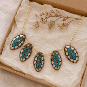 Rose Gold and Blue Statement Beaded Necklace shown individually as a coordinating option for the mix and match necklace set