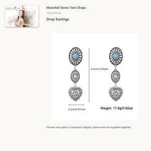 Heart drop earrings. Turquoise Tone Jewelry. A personalized digital greeting card is shown. Select the pictured option when ordering.