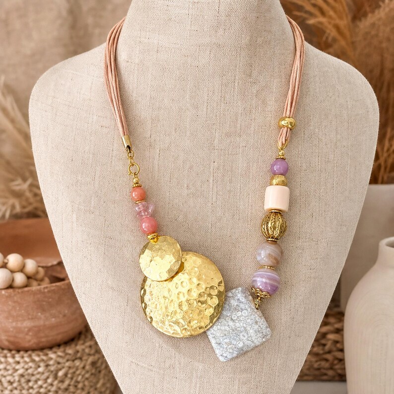 Brown and Bronze Statement Beaded Necklace shown individually as a coordinating option for the mix and match necklace set