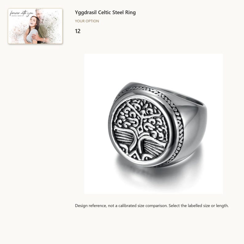 Size 12. Tree of Life Signet Ring. A personalized digital greeting card is shown. Select the pictured option when ordering.
