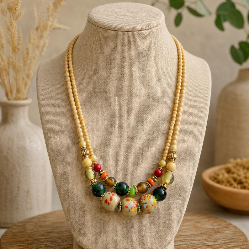Brown and Silver Statement Beaded Necklace shown individually as a coordinating option for the mix and match necklace set