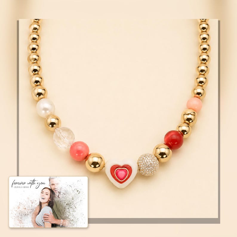 Heart Charm Jewelry, linen flatlay view, photo 6.