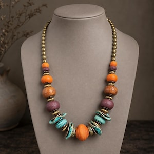 Rose Gold and Gray Statement Beaded Necklace shown individually as a coordinating option for the mix and match necklace set