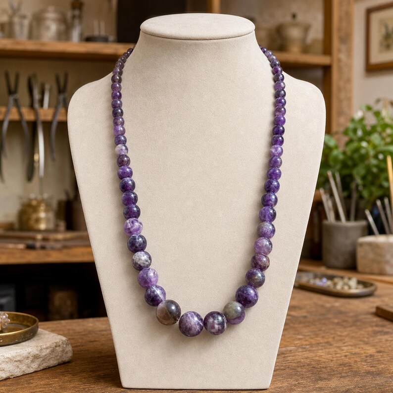 Brown and Gray Statement Beaded Necklace shown individually as a coordinating option for the mix and match necklace set