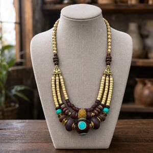 Orange and Brown Statement Beaded Necklace shown individually as a coordinating option for the mix and match necklace set