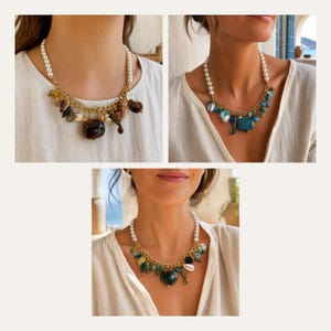 Bronze Tone and Brown Handmade Beaded Necklace, Layered Statement Jewelry 3 piece set