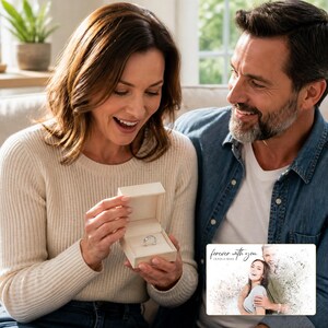 Clear Accent Line Ring shown during a warm gift-receiving moment between adults with the exact jewelry visible.