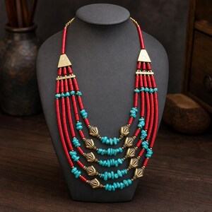 Gray and Brown Statement Beaded Necklace shown individually as a coordinating option for the mix and match necklace set
