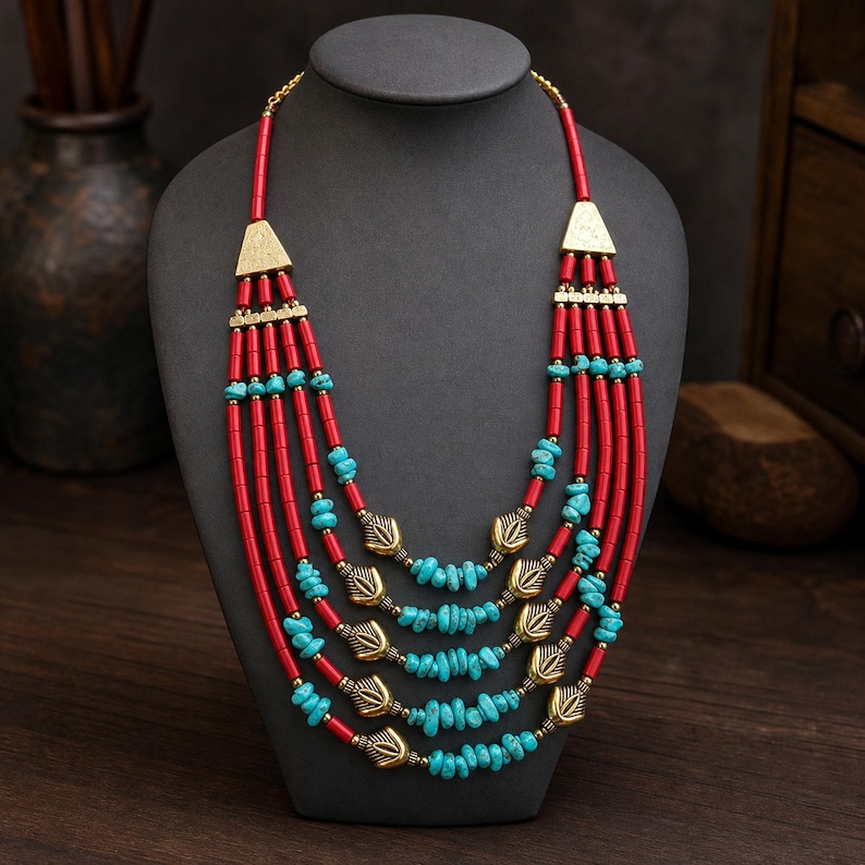 Gray and Brown Statement Beaded Necklace shown individually as a coordinating option for the mix and match necklace set