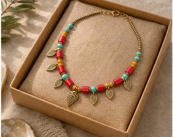Collar con dije de corazón de cuentas coloridas, joyería bohemia hecha a mano