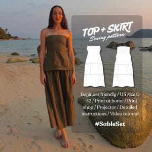 Beginner Strapless Top + Tiered Skirt (PDF Sewing Pattern) no zips or shirring