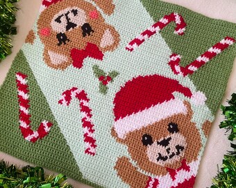 Christmas Crochet Pattern  | Holiday Bears Tapestry With Candy Canes | Beary Merry Christmas