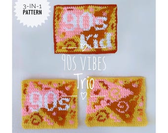 90s Vibes Tapestry Crochet Pattern | 3-in-1 Mini Tapestries (PDF)