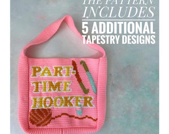 Hooker/Hooked Crochet Bag Pattern: Funny Project Bag (Style 2) For Crocheters (Digital Download)
