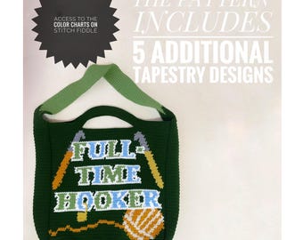 Hooker/Hooked Series Crochet Bag Pattern | Funny Project Bag (Style 3) For Crocheters (PDF)