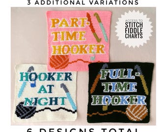 Crochet Pattern Bundle | Hooker/Hooked Series Tapestries | Humor Funny Designs For Crocheters (Digital Pattern)