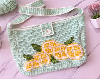 Lemons Tapestry Crochet Bag Pattern | Fruit Design (PDF)
